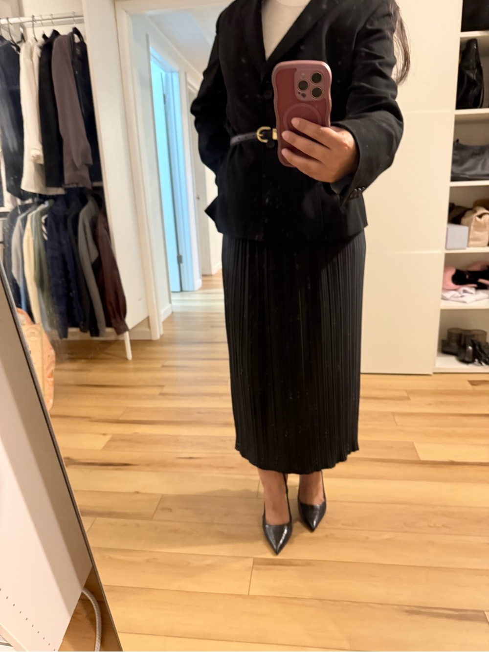 Zara Black Pleated Midi Skirt